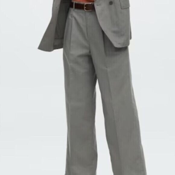 Uniqlo Pants Women L Olive Linen Blend Front Crease Straight Leg Office Business - Picture 10 of 15
